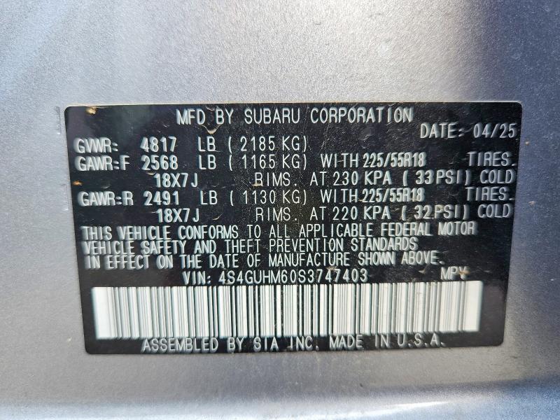 Aukcja sprzedaży 2025 Subaru Crosstrek, vin: 4S4GUHM60S3747403, numer aukcji: 50438026