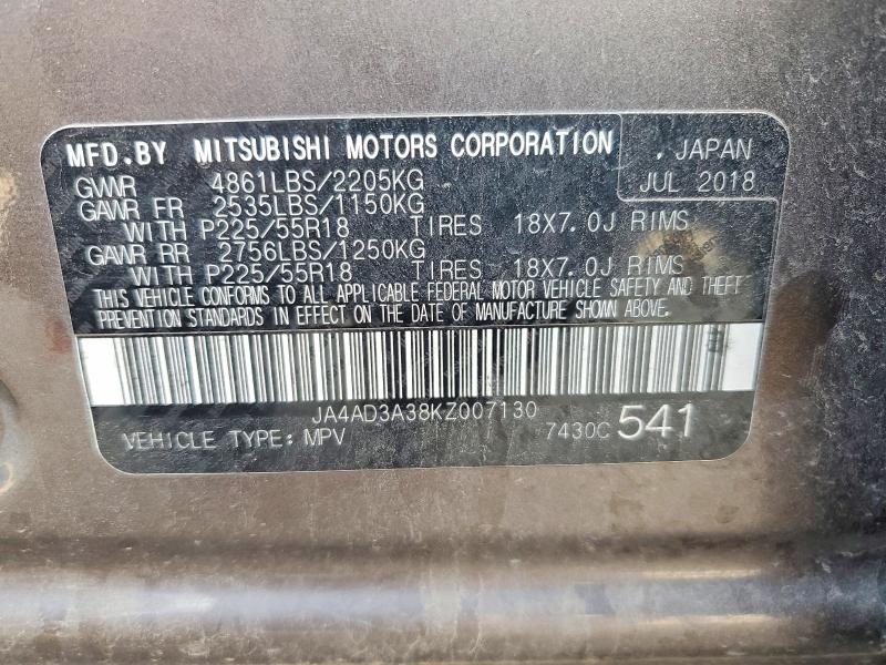 Aukcja sprzedaży 2019 Mitsubishi Outlander, vin: JA4AD3A38KZ007130, numer aukcji: 49036346