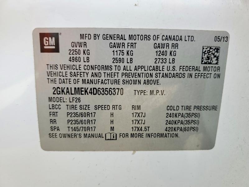 2013 Gmc Terrain მანქანა იყიდება აუქციონზე, vin: 2GKALMEK4D6356370, აუქციონის ნომერი: 51896846