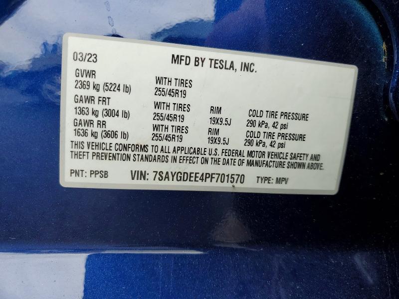 Продажа на аукционе авто 2023 Tesla Model Y, vin: 7SAYGDEE4PF701570, номер лота: 48270626