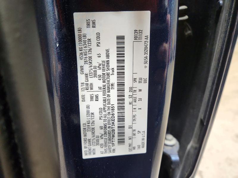 2019 Ford F250 მანქანა იყიდება აუქციონზე, vin: 1FT7W2BT3KED81851, აუქციონის ნომერი: 50627146
