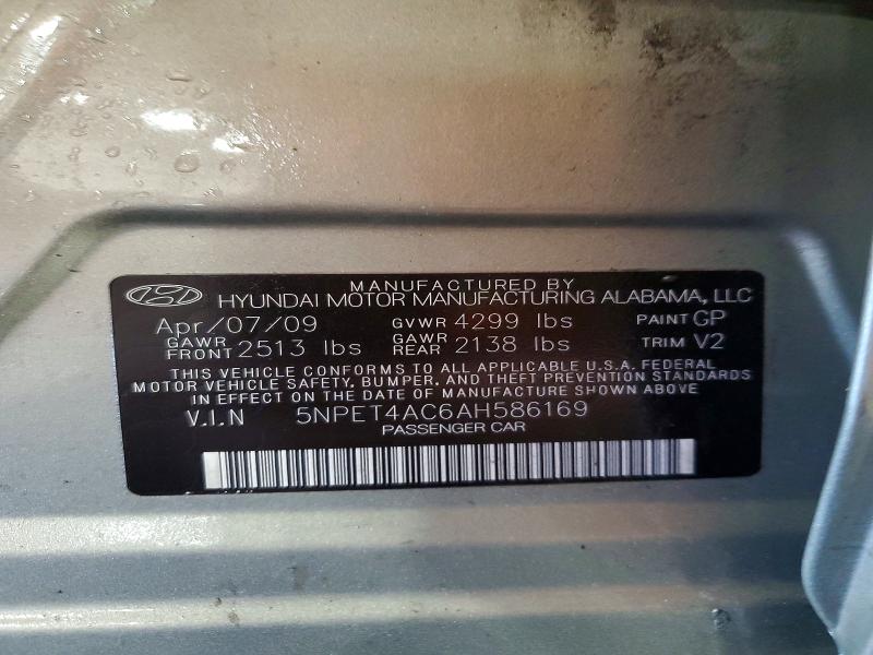 Продаж на аукціоні авто 2010 Hyundai Sonata, vin: 5NPET4AC6AH586169, номер лоту: 49940016
