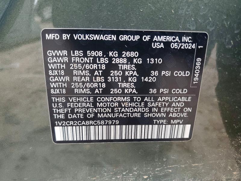 Продаж на аукціоні авто 2024 Volkswagen Atlas, vin: 1V2CR2CA8RC587979, номер лоту: 49614176