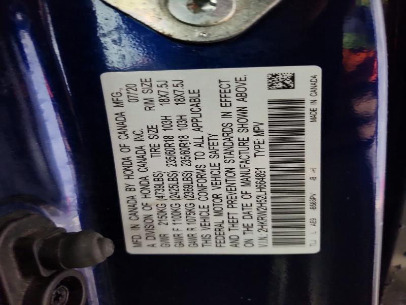 48592806 :رقم المزاد ، 2HKRW2H52LH664891 vin ، 2020 Honda Cr-v مزاد بيع