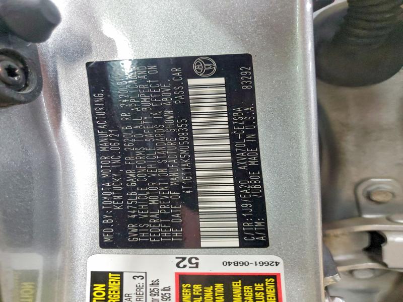 50793746 :رقم المزاد ، 4T1G11AK5MU598355 vin ، 2021 Toyota Camry Le مزاد بيع