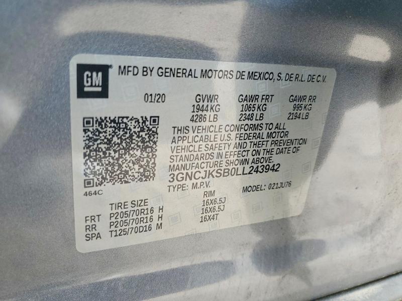 Aukcja sprzedaży 2020 Chevrolet Trax, vin: 3GNCJKSB0LL243942, numer aukcji: 47910376