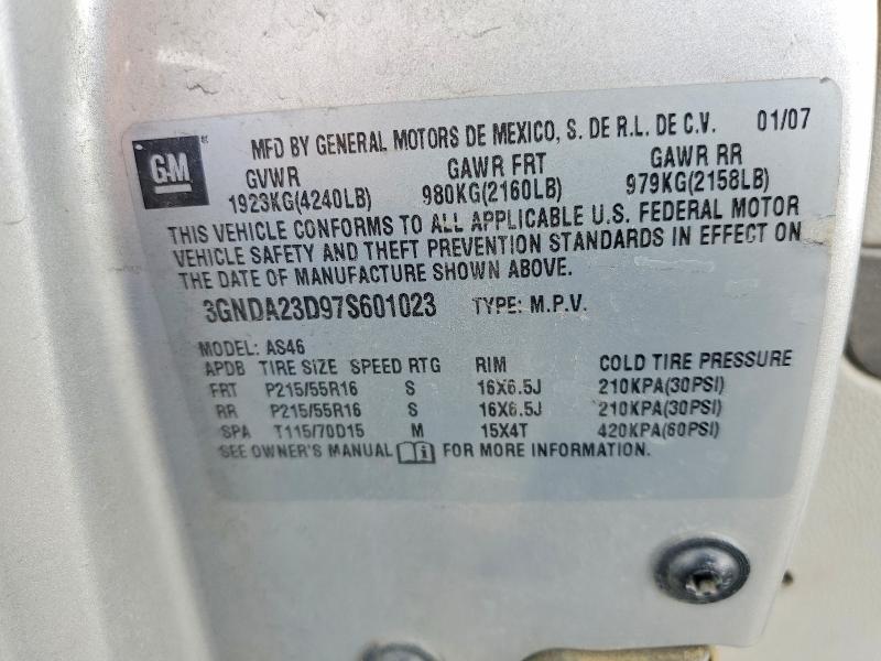 2007 Chevrolet Hhr მანქანა იყიდება აუქციონზე, vin: 3GNDA23D97S601023, აუქციონის ნომერი: 51533106