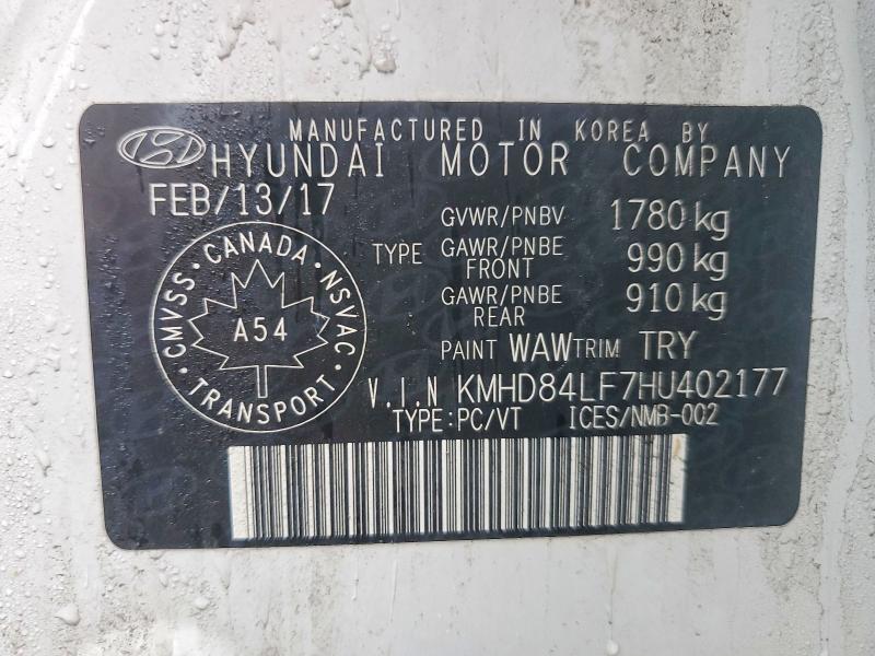 Продажа на аукционе авто 2017 Hyundai Elantra, vin: KMHD84LF7HU402177, номер лота: 49939776