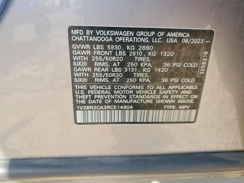 Aukcja sprzedaży 2024 Volkswagen Atlas, vin: 1V2BR2CA3RC514904, numer aukcji: 49586136