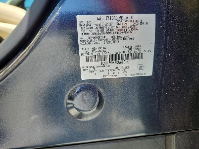 2013 Lincoln Mks მანქანა იყიდება აუქციონზე, vin: 1LNHL9DK7DG613140, აუქციონის ნომერი: 49941546