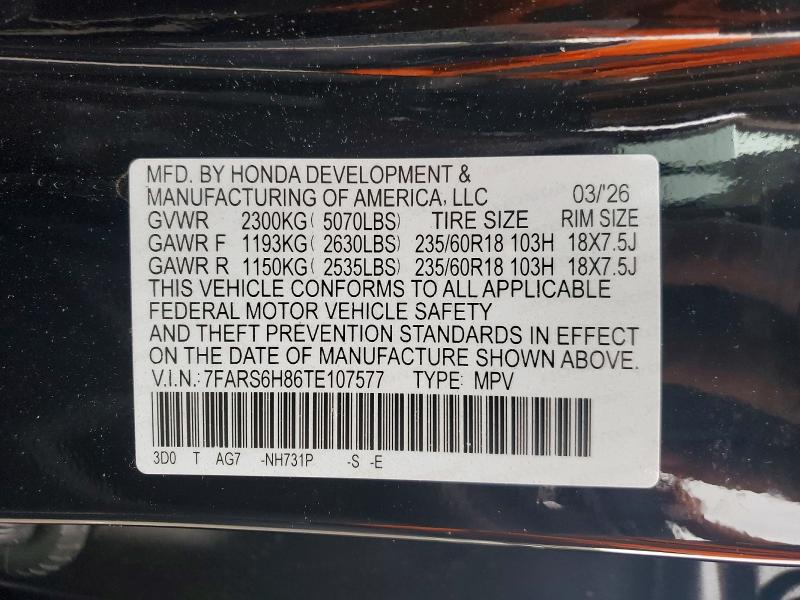 Продаж на аукціоні авто 2026 Honda Cr-v, vin: 7FARS6H86TE107577, номер лоту: 51366556