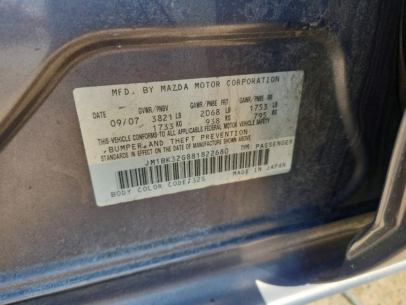 Aukcja sprzedaży 2008 Mazda 3, vin: JM1BK32G881822680, numer aukcji: 48819046