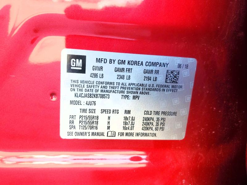 2019 Buick Encore მანქანა იყიდება აუქციონზე, vin: KL4CJASB2KB708573, აუქციონის ნომერი: 50416586