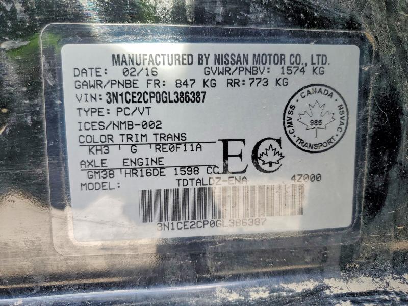 Продажа на аукционе авто 2016 Nissan Versa Note, vin: 3N1CE2CP0GL386387, номер лота: 50578096