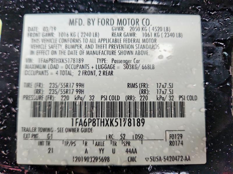 50733856 :رقم المزاد ، 1FA6P8THXK5178189 vin ، 2019 Ford Mustang مزاد بيع