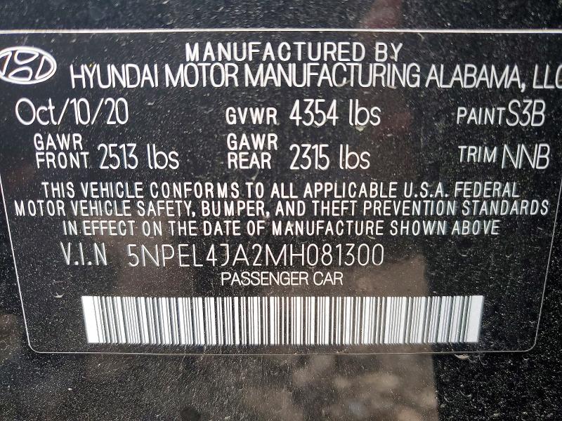 2021 Hyundai Sonata მანქანა იყიდება აუქციონზე, vin: 5NPEL4JA2MH081300, აუქციონის ნომერი: 51416976