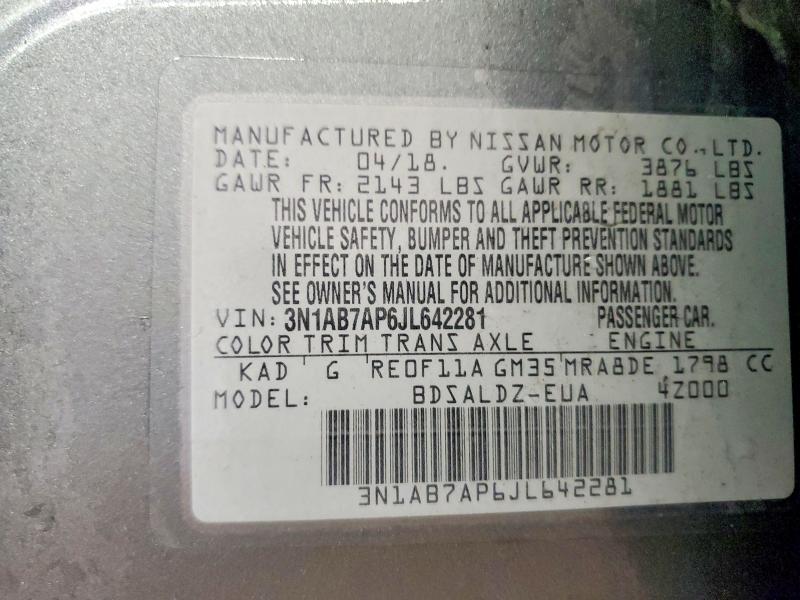 Продажа на аукционе авто 2018 Nissan Sentra, vin: 3N1AB7AP6JL642281, номер лота: 50280746