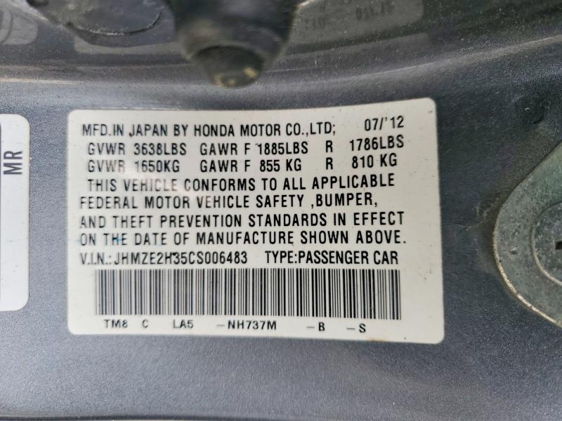 Aukcja sprzedaży 2012 Honda Insight, vin: JHMZE2H35CS006483, numer aukcji: 51494736