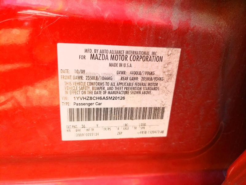 2010 Mazda 6 მანქანა იყიდება აუქციონზე, vin: 1YVHZ8CH6A5M20126, აუქციონის ნომერი: 51649886