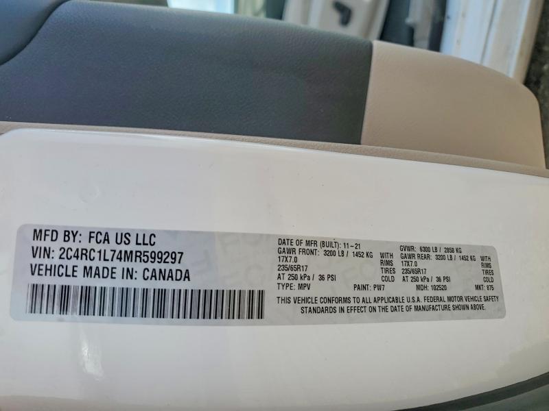 Продаж на аукціоні авто 2021 Chrysler Pacifica, vin: 2C4RC1L74MR599297, номер лоту: 49432306