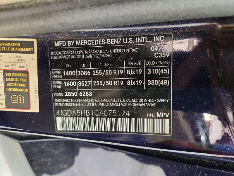 Aukcja sprzedaży 2012 Mercedes-benz Ml, vin: 4JGDA5HB1CA075124, numer aukcji: 49283036