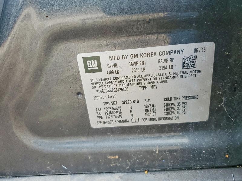 Продаж на аукціоні авто 2016 Buick Encore, vin: KL4CJGSB7GB736430, номер лоту: 50594546