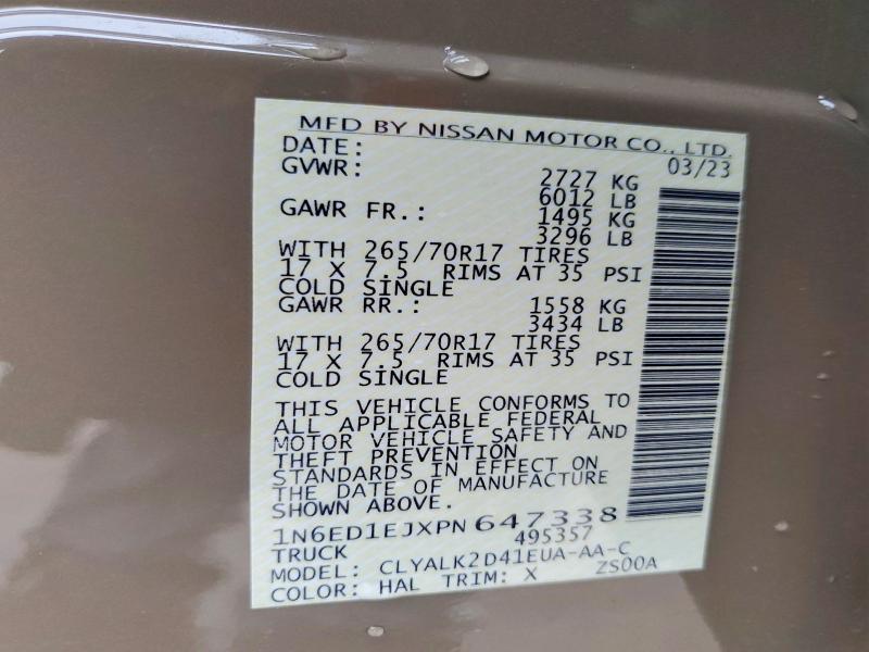Продажа на аукционе авто 2023 Nissan Frontier, vin: 1N6ED1EJXPN647338, номер лота: 50581366