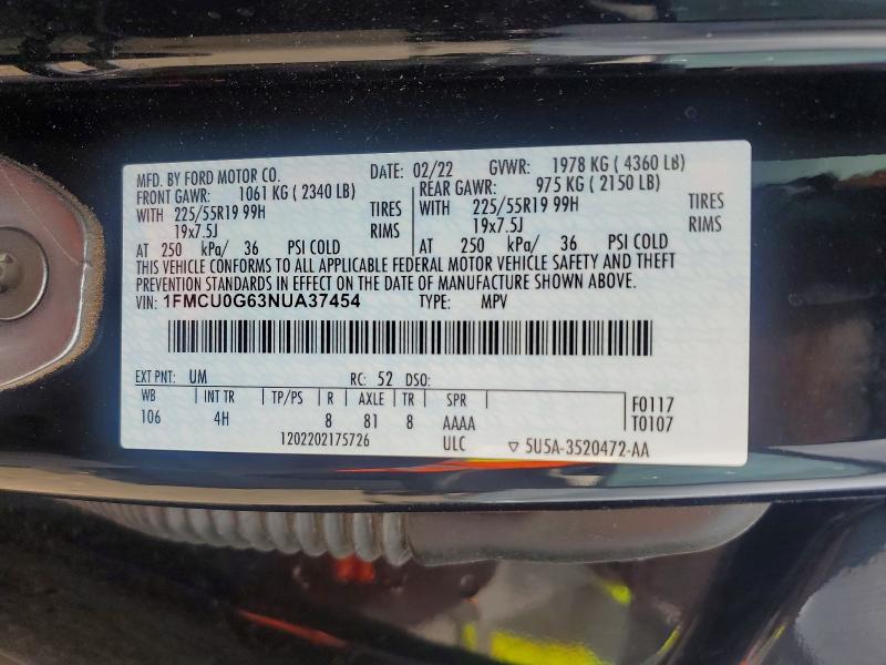 Aukcja sprzedaży 2022 Ford Escape, vin: 1FMCU0G63NUA37454, numer aukcji: 48874396
