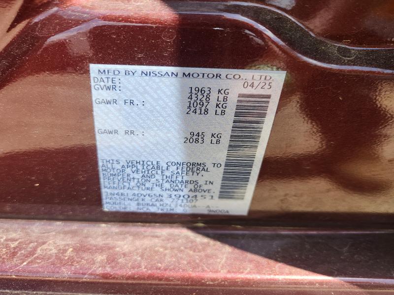 Продажа на аукционе авто 2025 Nissan Altima, vin: 1N4BL4DV6SN390451, номер лота: 49819486