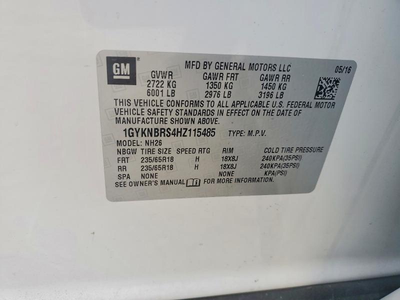 2017 Cadillac Xt5 მანქანა იყიდება აუქციონზე, vin: 1GYKNBRS4HZ115485, აუქციონის ნომერი: 50823856