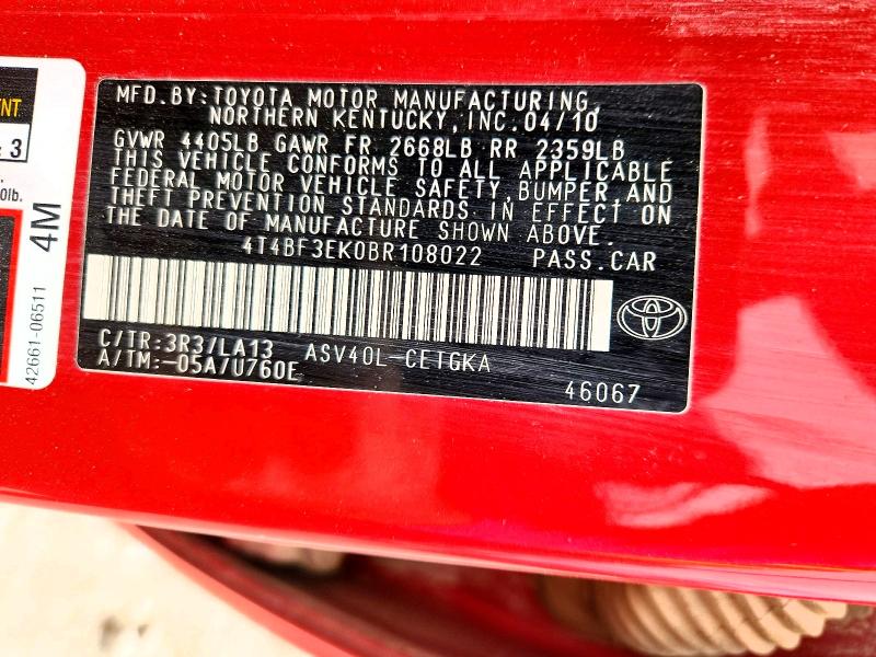 Продаж на аукціоні авто 2011 Toyota Camry, vin: 4T4BF3EK0BR108022, номер лоту: 50347446