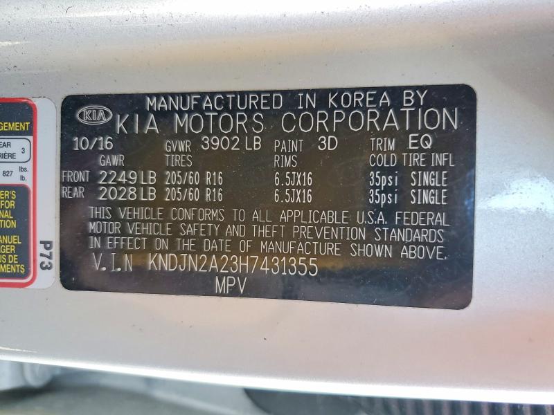 Aukcja sprzedaży 2017 Kia Soul, vin: KNDJN2A23H7431355, numer aukcji: 50114486