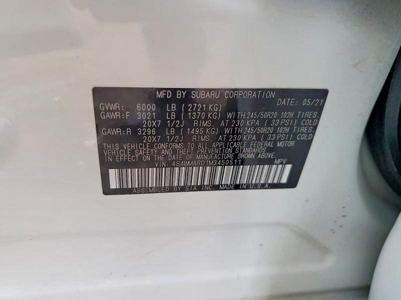 Продажа на аукционе авто 2021 Subaru Ascent, vin: 4S4WMARD1M3450511, номер лота: 49456666