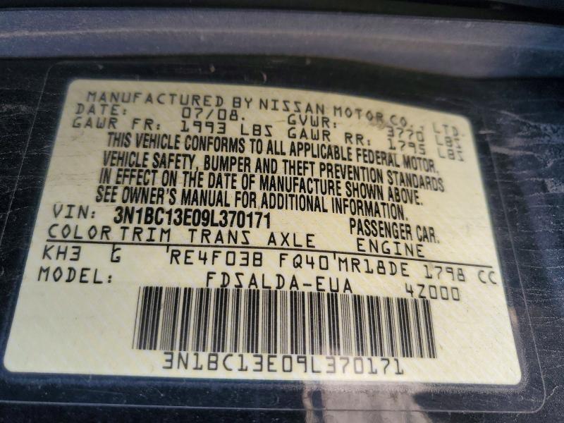 Aukcja sprzedaży 2009 Nissan Versa, vin: 3N1BC13E09L370171, numer aukcji: 48808646