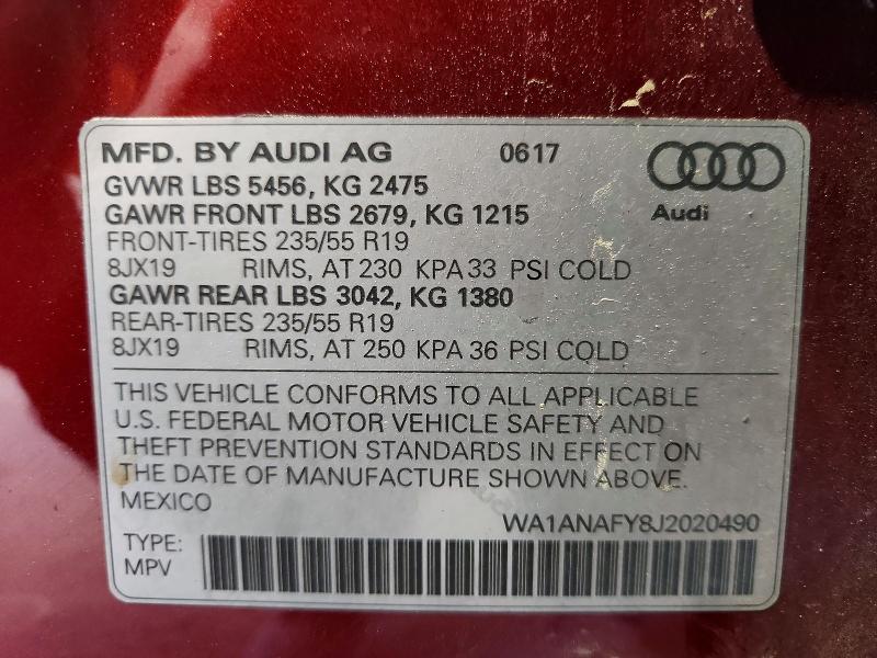 Продаж на аукціоні авто 2018 Audi Q5, vin: WA1ANAFY8J2020490, номер лоту: 48784116