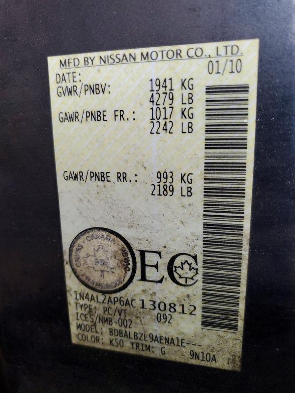 Aukcja sprzedaży 2010 Nissan Altima, vin: 1N4AL2AP6AC130812, numer aukcji: 49450046