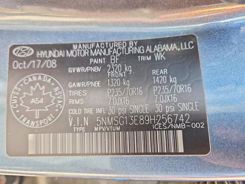 Продаж на аукціоні авто 2009 Hyundai Santa Fe, vin: 5NMSG13E89H256742, номер лоту: 49834436