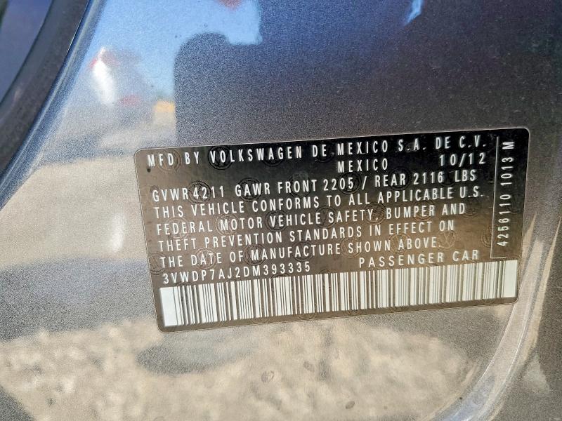 2013 Volkswagen Jetta მანქანა იყიდება აუქციონზე, vin: 3VWDP7AJ2DM393335, აუქციონის ნომერი: 51200276