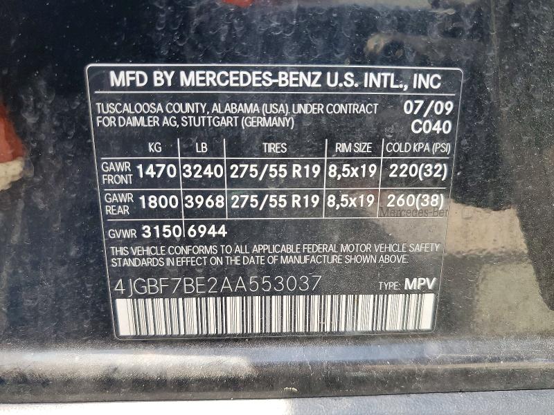 Aukcja sprzedaży 2010 Mercedes-benz Gl, vin: 4JGBF7BE2AA553037, numer aukcji: 50139206