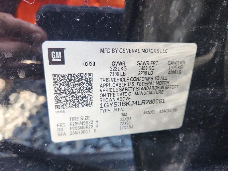 2020 Cadillac Escalade მანქანა იყიდება აუქციონზე, vin: 1GYS3BKJ4LR280081, აუქციონის ნომერი: 50763226