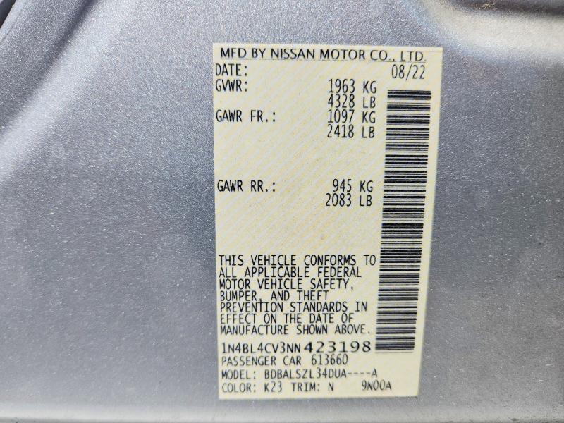Продаж на аукціоні авто 2022 Nissan Altima, vin: 1N4BL4CV3NN423198, номер лоту: 50604616