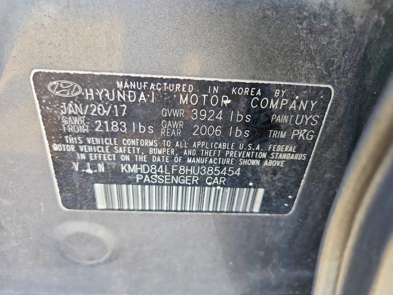 2017 Hyundai Elantra მანქანა იყიდება აუქციონზე, vin: KMHD84LF8HU385454, აუქციონის ნომერი: 50281926