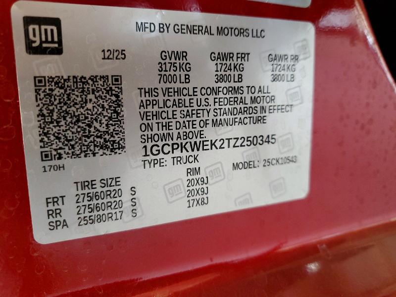 47740366 :رقم المزاد ، 1GCPKWEK2TZ250345 vin ، 2026 Chevrolet Silverado مزاد بيع