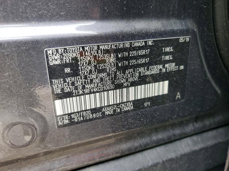 Aukcja sprzedaży 2019 Toyota Rav4, vin: 2T3K1RFV4KC010690, numer aukcji: 50069906