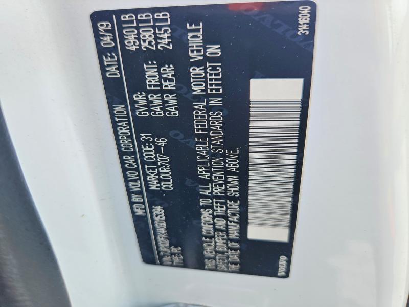 51583956 :رقم المزاد ، 7JR102FK4KG015394 vin ، 2019 Volvo S60 مزاد بيع