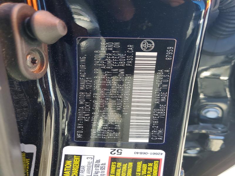 48813476 :رقم المزاد ، 4T1G11AK8NU654791 vin ، 2022 Toyota Camry مزاد بيع