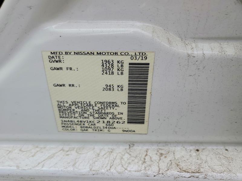 49540496 :رقم المزاد ، 1N4BL4BV1KC218262 vin ، 2019 Nissan Altima مزاد بيع