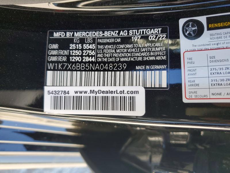 2022 Mercedes-benz Amg Gt მანქანა იყიდება აუქციონზე, vin: W1K7X6BB5NA048239, აუქციონის ნომერი: 50479076