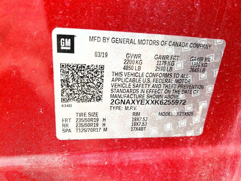 Aukcja sprzedaży 2019 Chevrolet Equinox, vin: 2GNAXYEXXK6255972, numer aukcji: 48522826