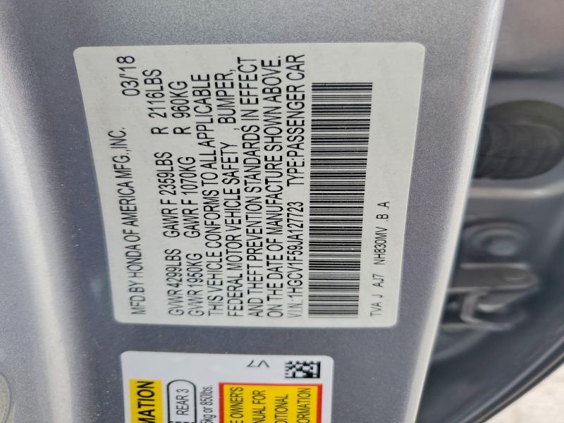 Aukcja sprzedaży 2018 Honda Accord, vin: 1HGCV1F59JA127723, numer aukcji: 49480696